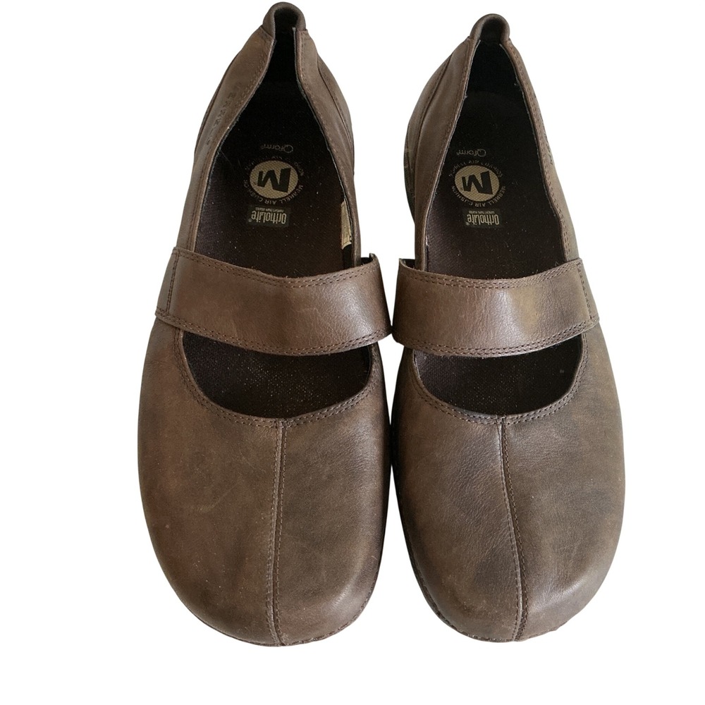 Merrell Brio Dark Brown Leather Mary Jane Flat Shoes J43450 Womens 9.5